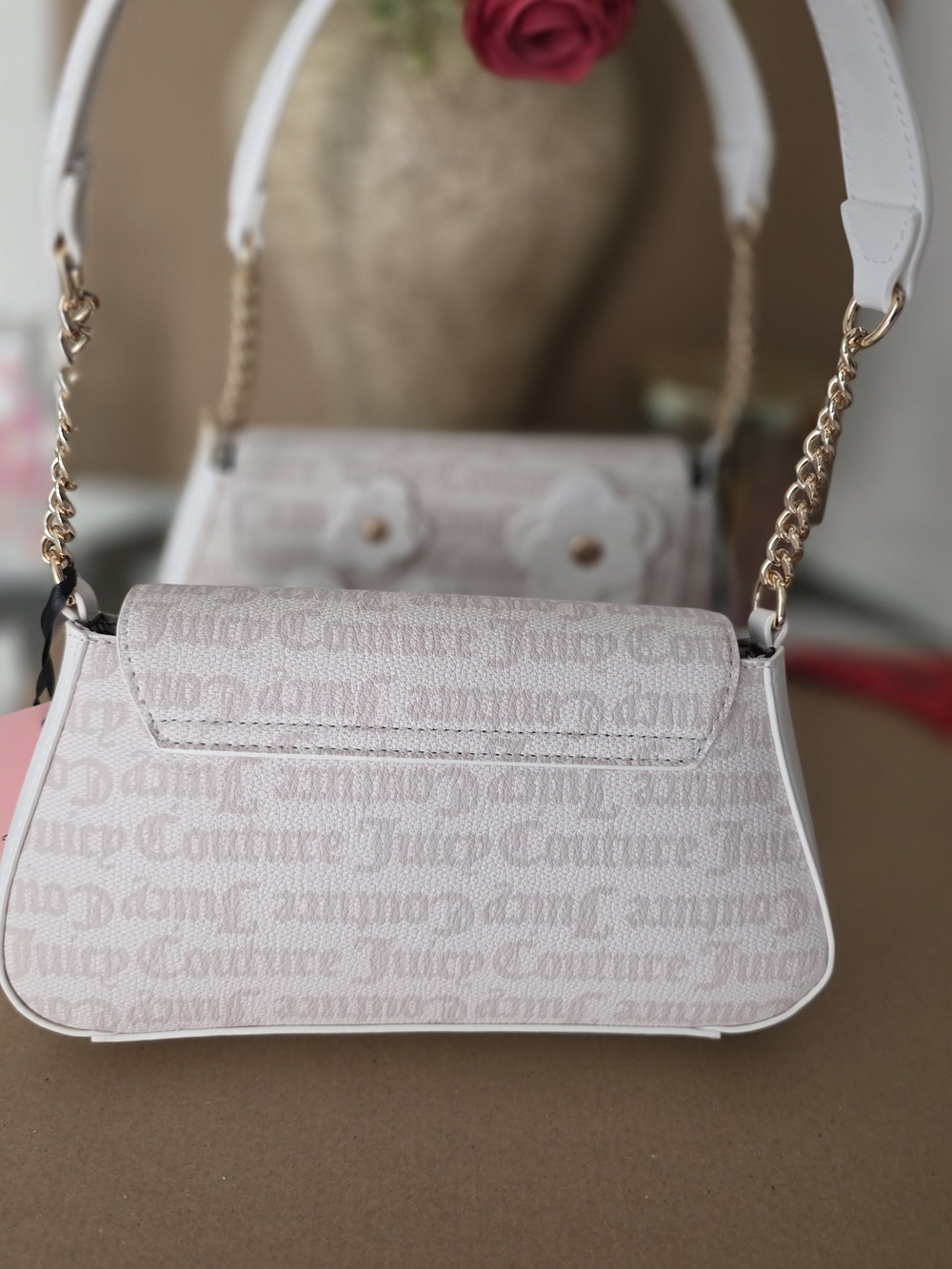 Juicy Couture Pink Logo Print Shoulder Bag with Chain Strap